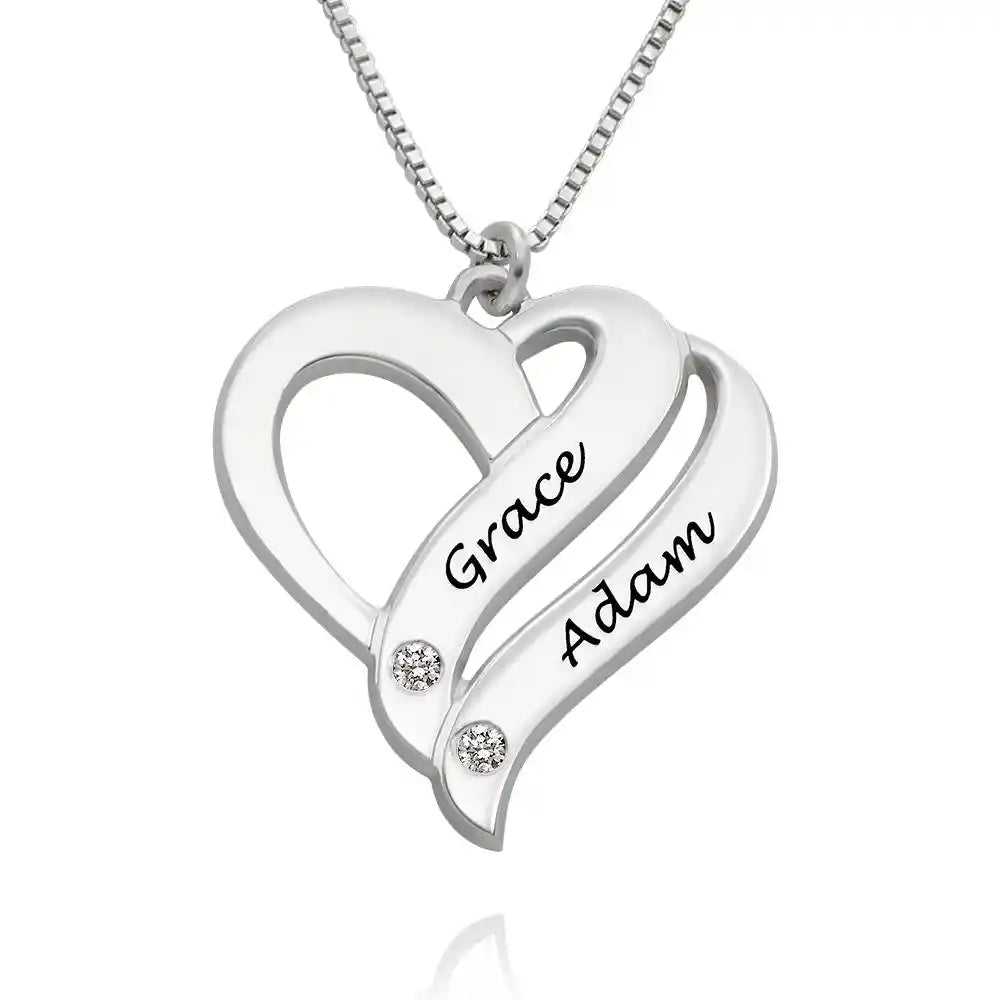 Personalized Couples Heart Necklace with Two Names & Diamonds