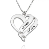 Personalized Couples Heart Necklace with Two Names & Diamonds