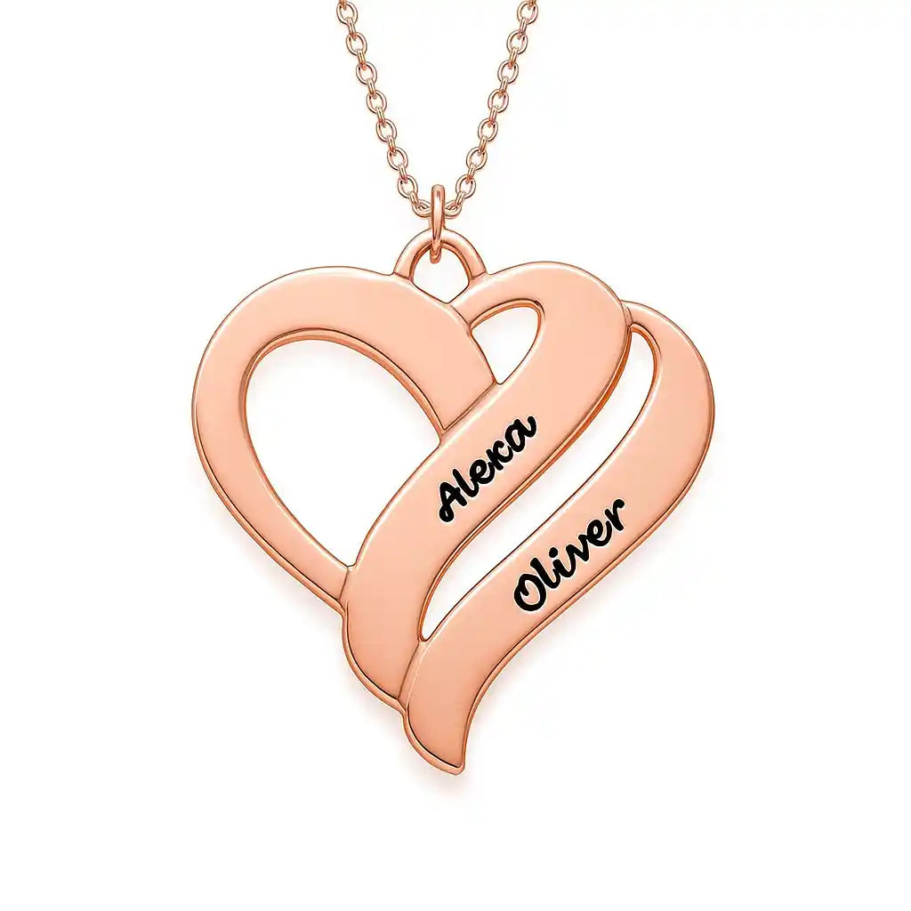 Personalized Couples Heart Necklace with Two Names