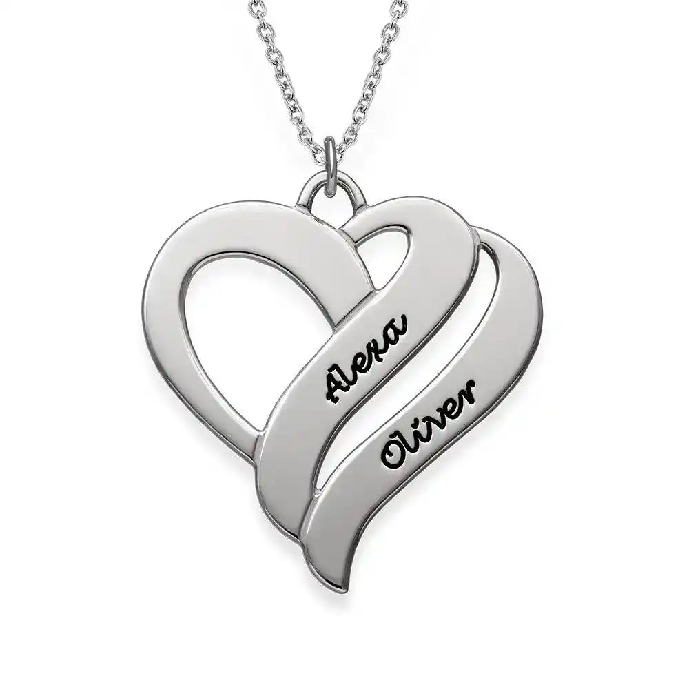 Personalized Couples Heart Necklace with Two Names