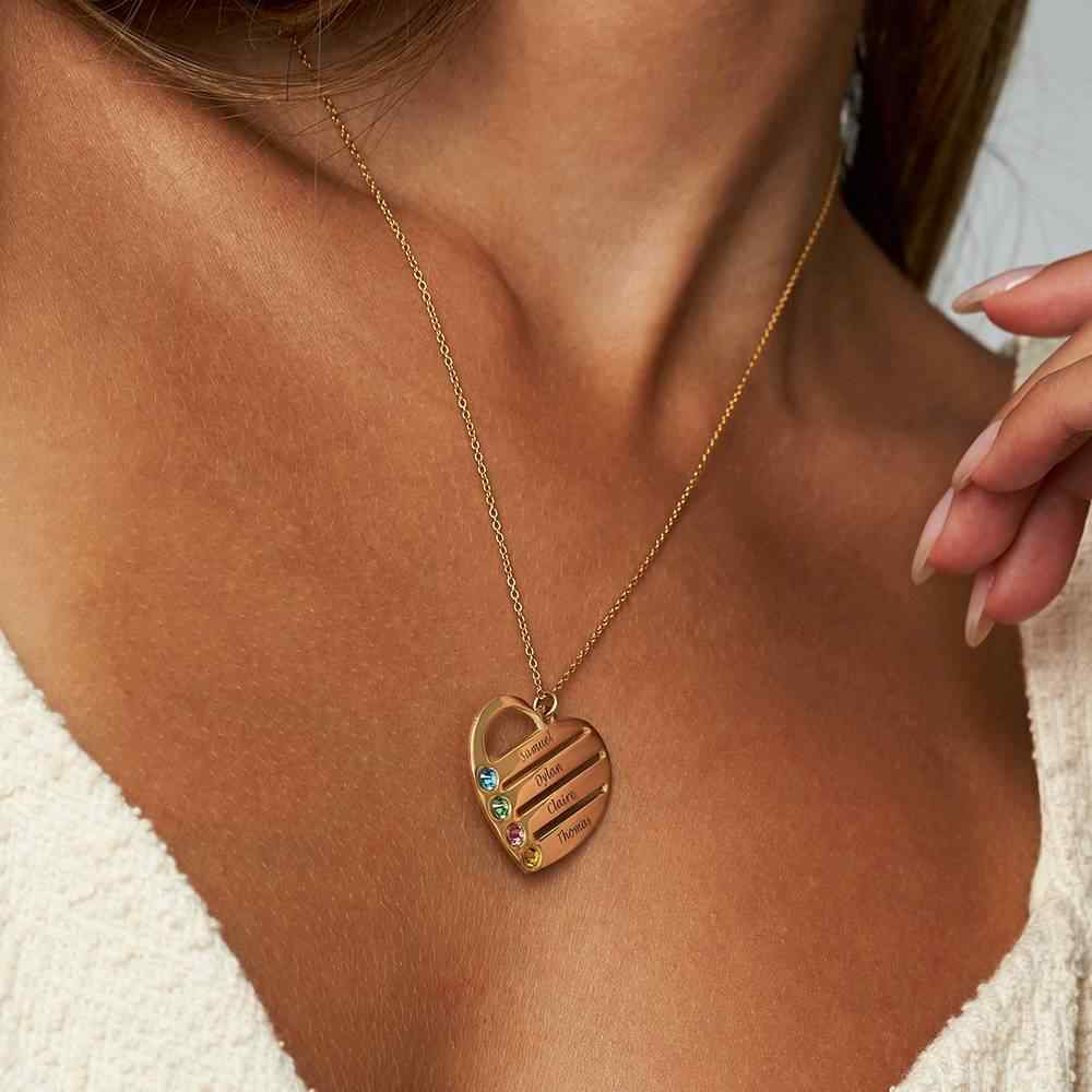 Birthstone Heart Necklace with Engraved Names