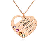 Birthstone Heart Necklace with Engraved Names