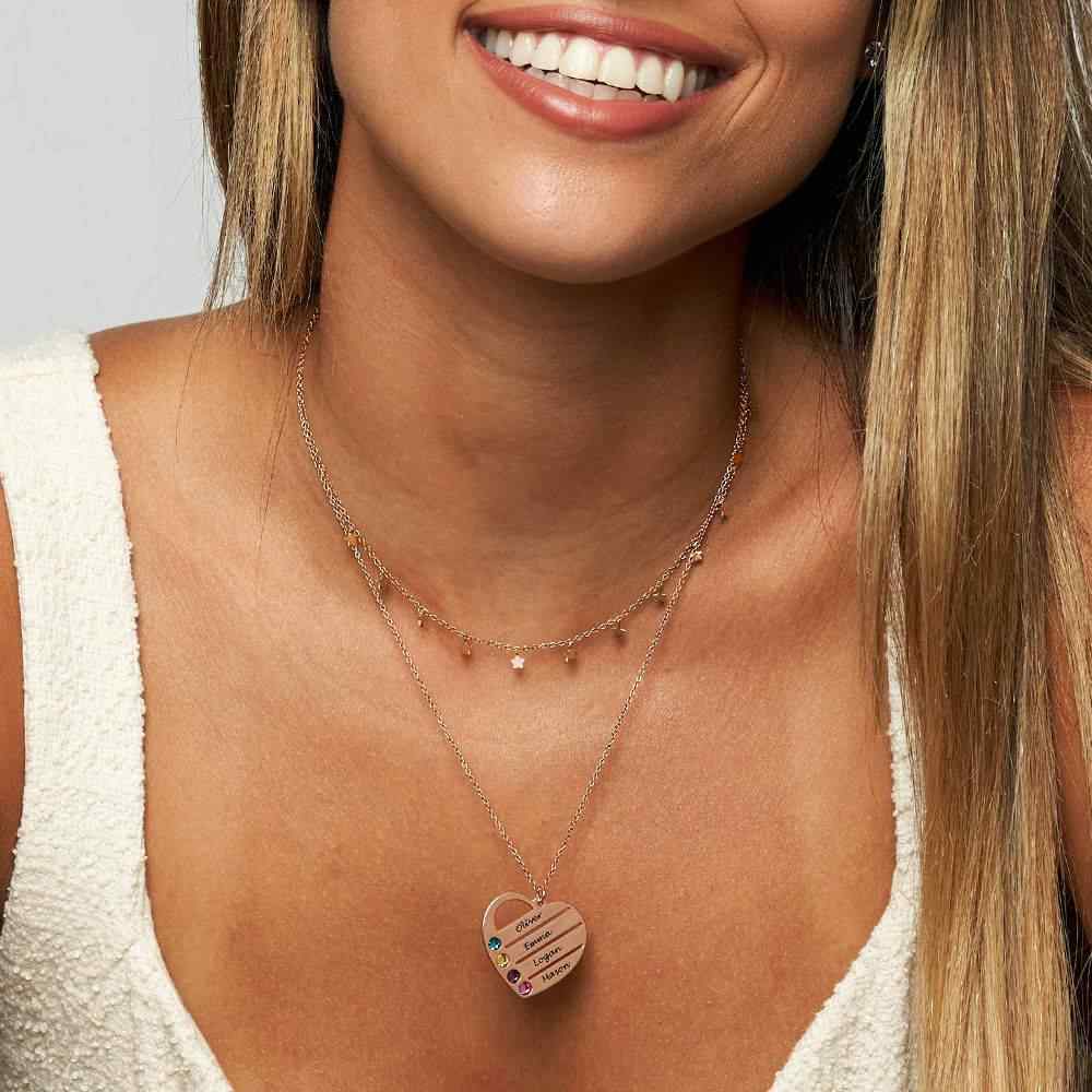Birthstone Heart Necklace with Engraved Names