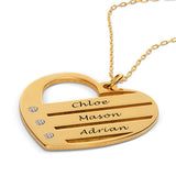 Personalized Heart Necklace Upto 4 Names & Diamonds