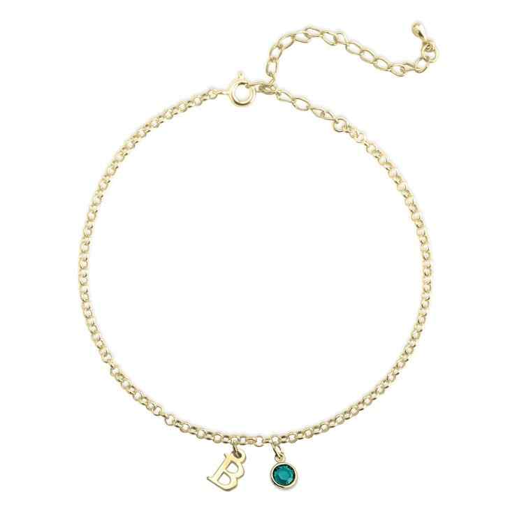 Personalized Initial Anklet with Birthstone