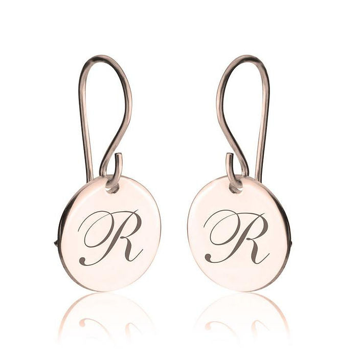 drop earrings with round initial charm