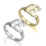 Gold and silver rings with initial Letter