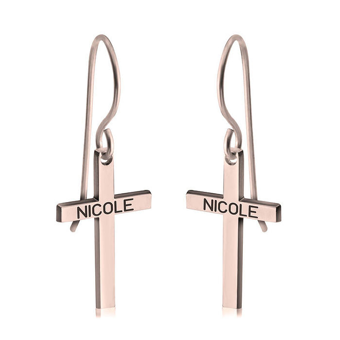 dangle earrings with slim modern cross design