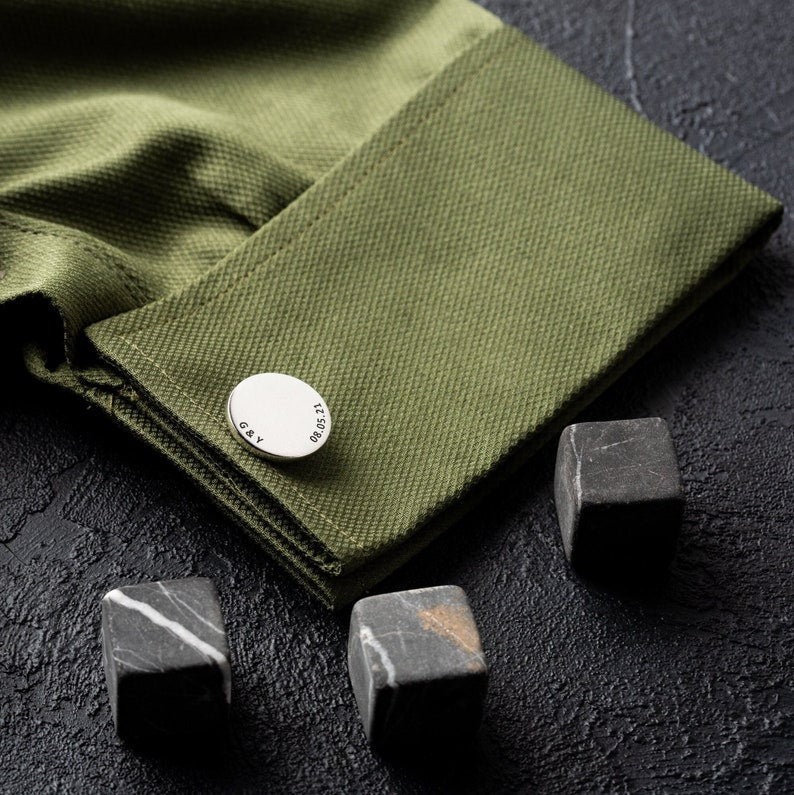 Personalized Round-Shaped Cufflinks with Name & Date