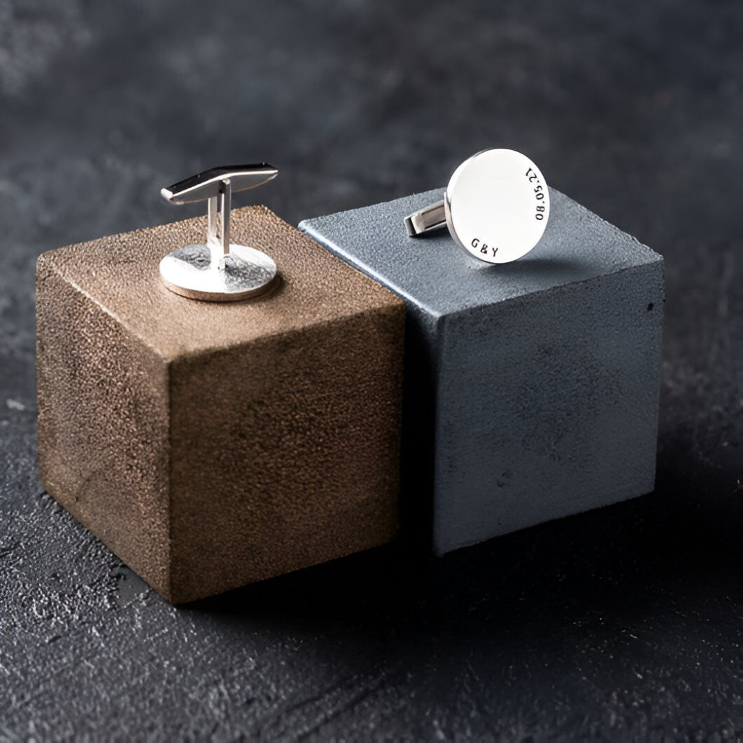 Personalized Round-Shaped Cufflinks with Name & Date