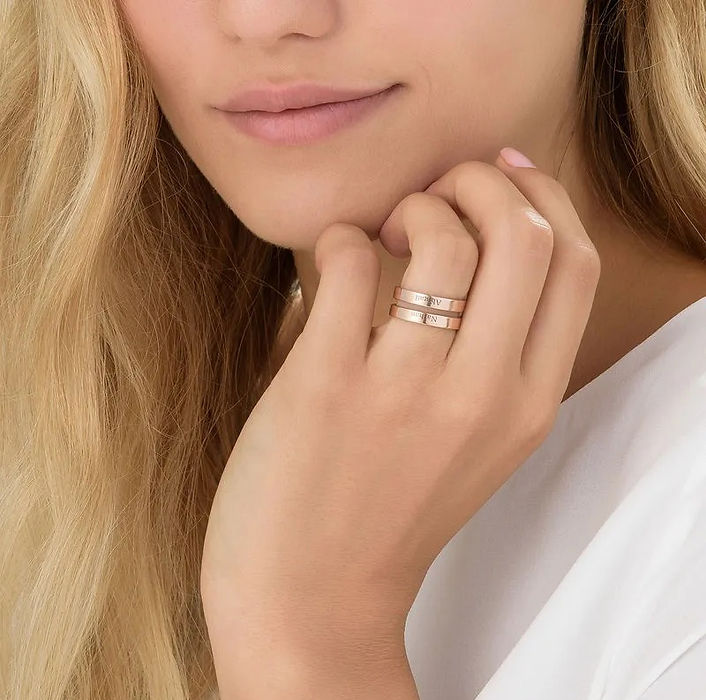 Personalized Two Name Engraved Ring