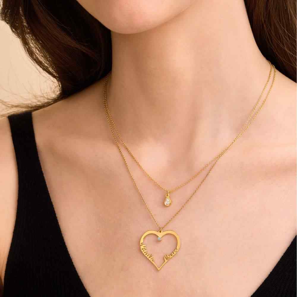 Personalized Two Name Heart Necklace with Diamond