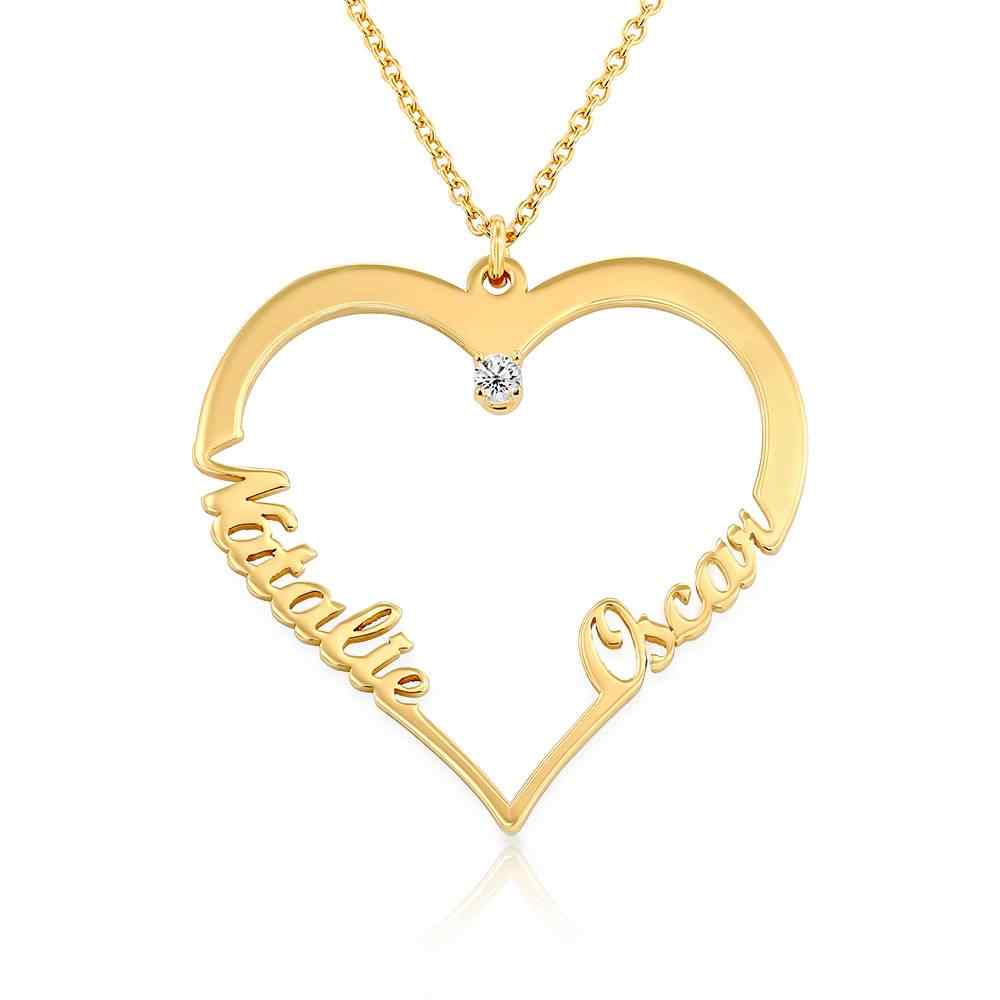 Personalized Two Name Heart Necklace with Diamond