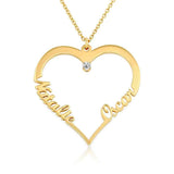 Personalized Two Name Heart Necklace with Diamond