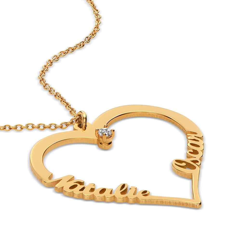 Personalized Two Name Heart Necklace with Diamond