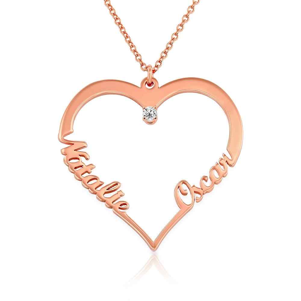 Personalized Two Name Heart Necklace with Diamond