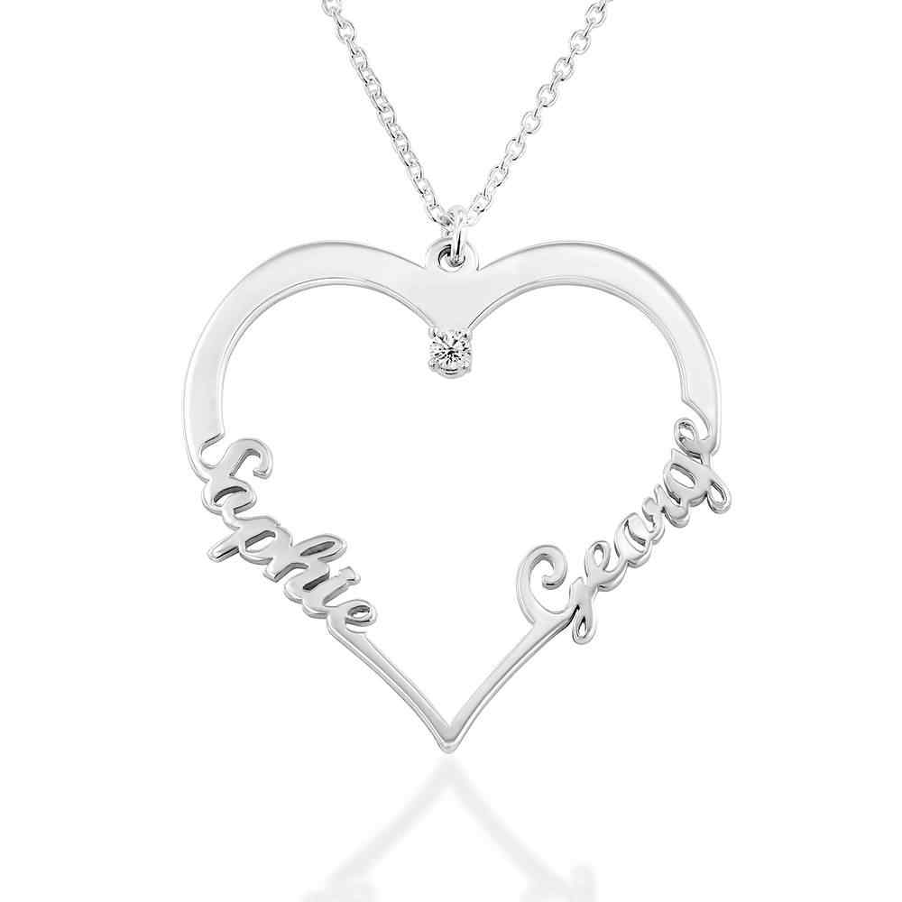 Personalized Two Name Heart Necklace with Diamond