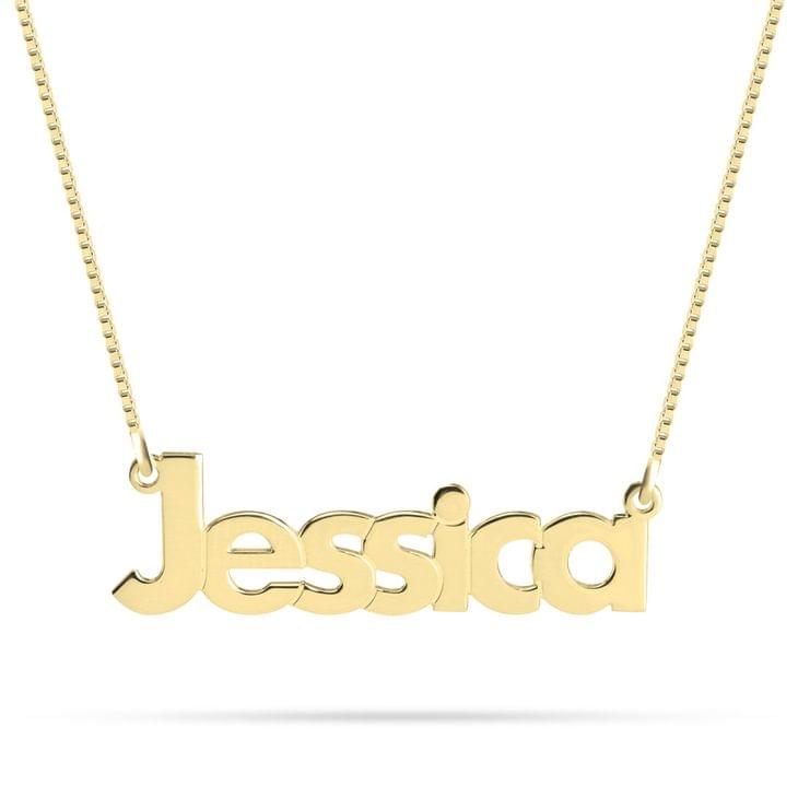 Gold 'Jessica' necklace in Bold Font