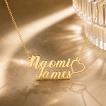 Personalized Double Name Necklace with Heart.
