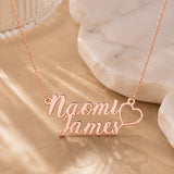 Personalized Double Name Necklace with Heart.