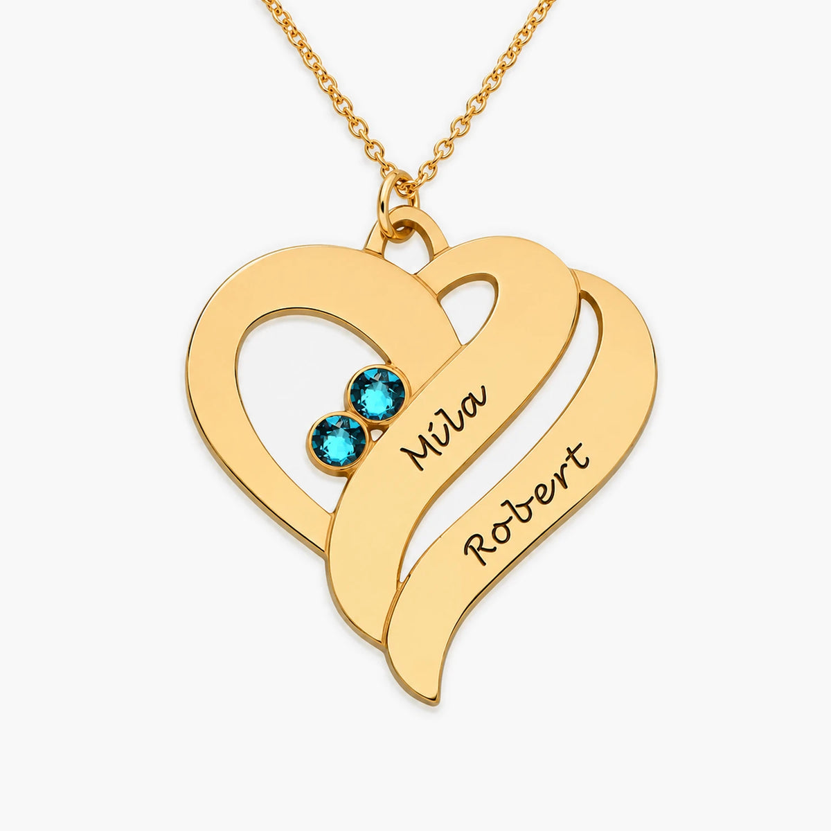 Personalized Couples Heart Necklace with Two Names & Birthstones