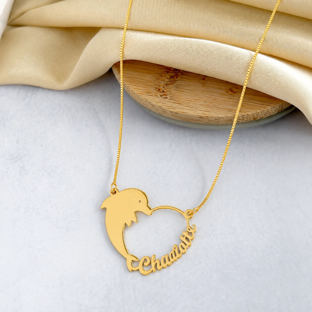 Personalized Dolphin Heart Name Necklace
