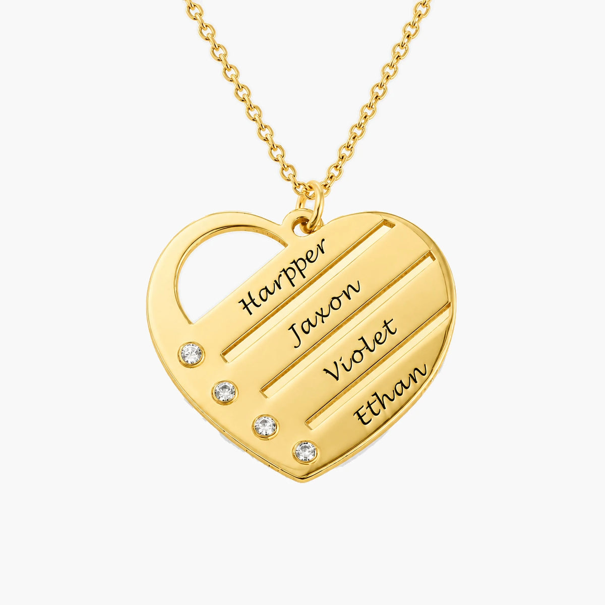 Personalized Heart Necklace Upto 4 Names & Diamonds