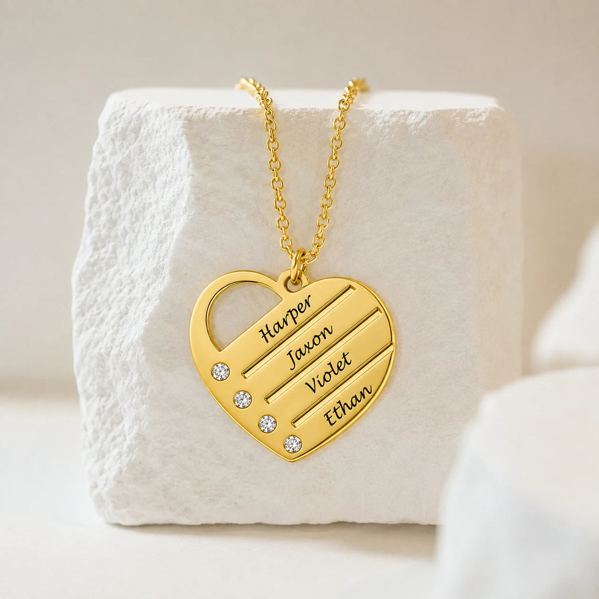 Personalized Heart Necklace Upto 4 Names & Diamonds
