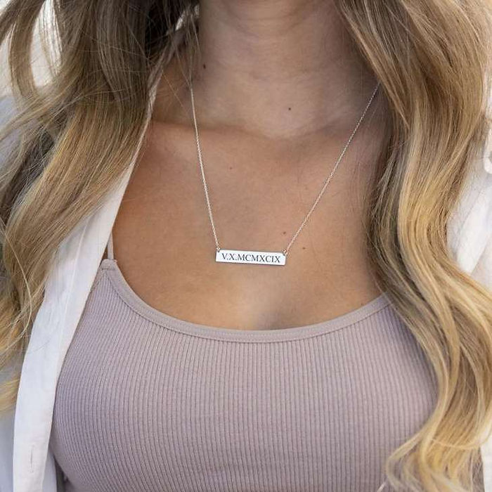 Roman Numeral Date Necklace.