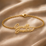 Personalized Two Name Bracelet With Heart.