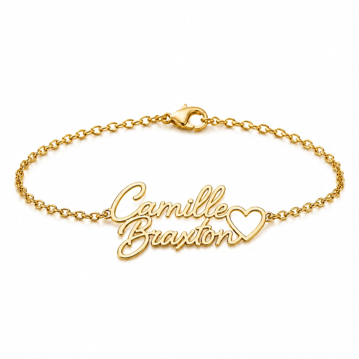 Personalized Two Name Bracelet With Heart.