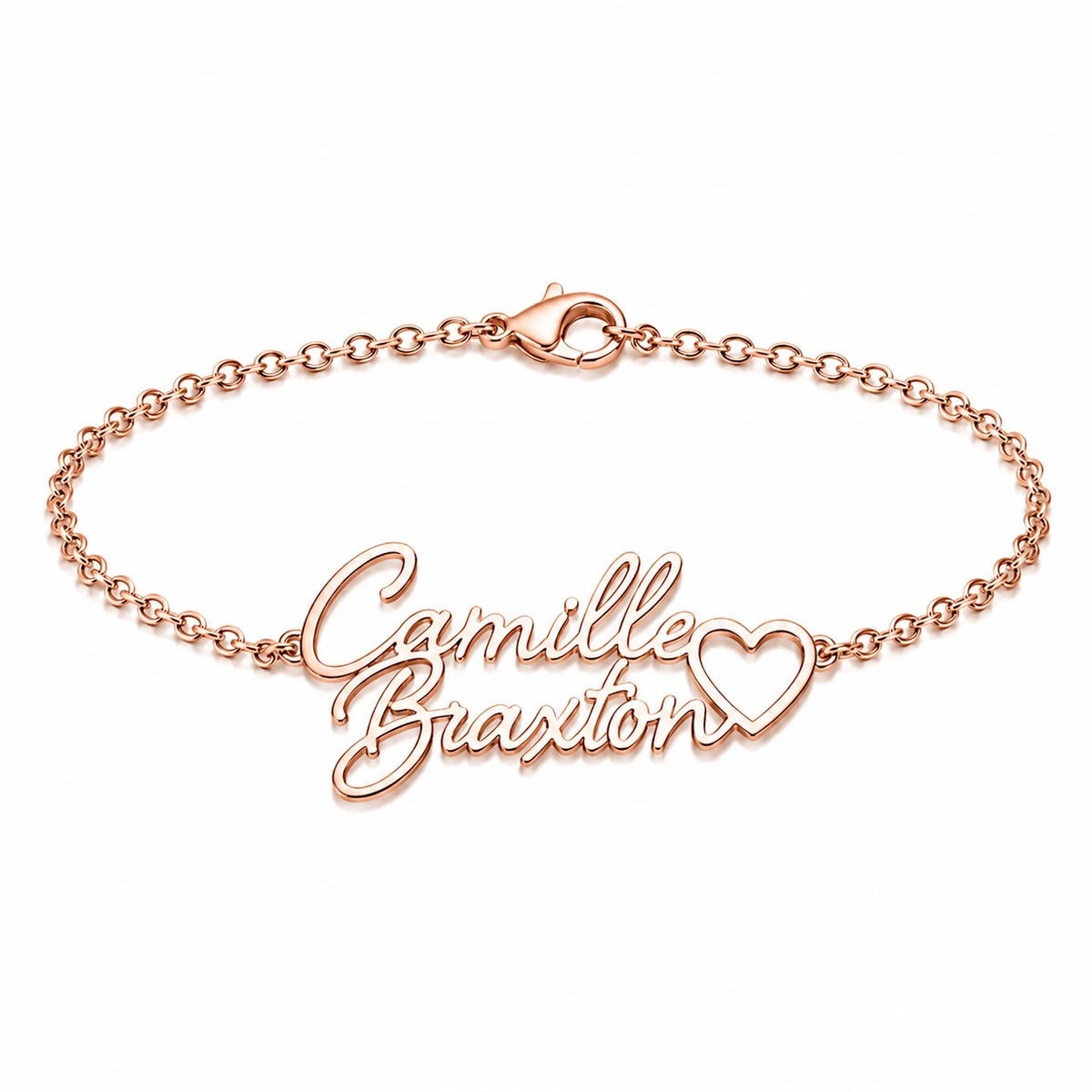 Personalized Two Name Bracelet With Heart.