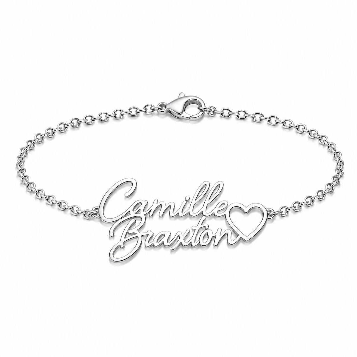 Personalized Two Name Bracelet With Heart.
