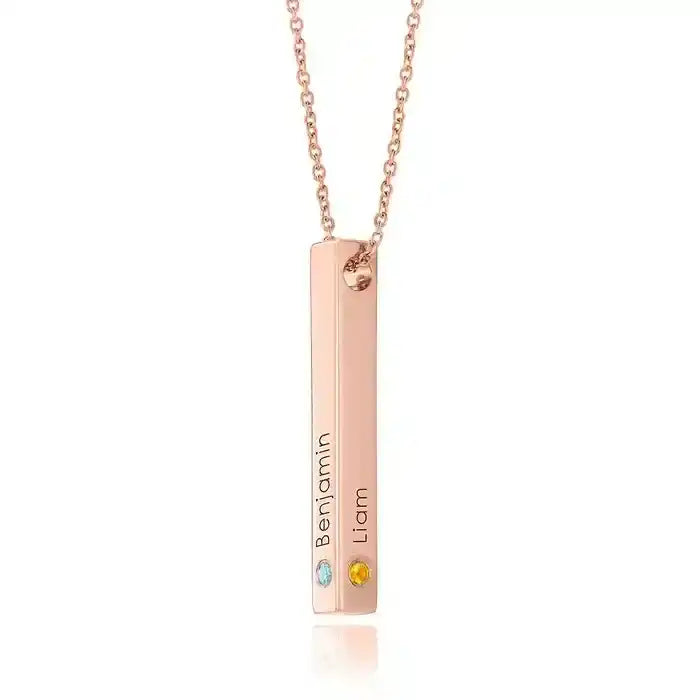 18k Rose-Gold platted vertical bar necklace with birthstones – customizable jewelry gift