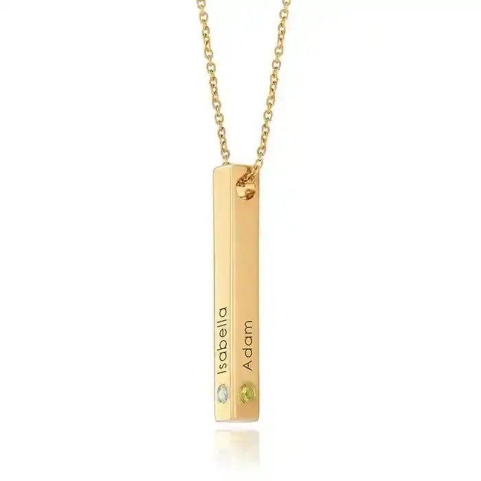 18k Gold platted vertical bar necklace with birthstones – customizable jewelry gift