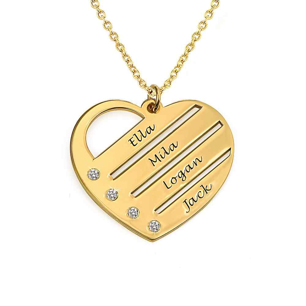 Personalized Heart Necklace Upto 4 Names & Diamonds