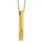 Engraved 3D bar necklace in gold with customizable 4-sided personalization pendant