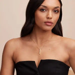 Engraved 3D bar necklace in 18k Rose gold platting with customizable 4-sided personalization pendant