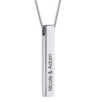 Engraved 3D bar necklace in Sterling silver 925 with customizable 4-sided personalization pendant