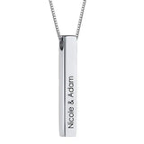 Engraved 3D bar necklace in Sterling silver 925 with customizable 4-sided personalization pendant
