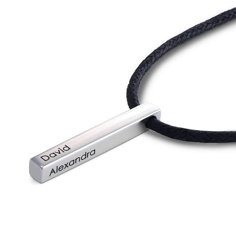 Personalized 3D Bar Necklace With Leather Chain