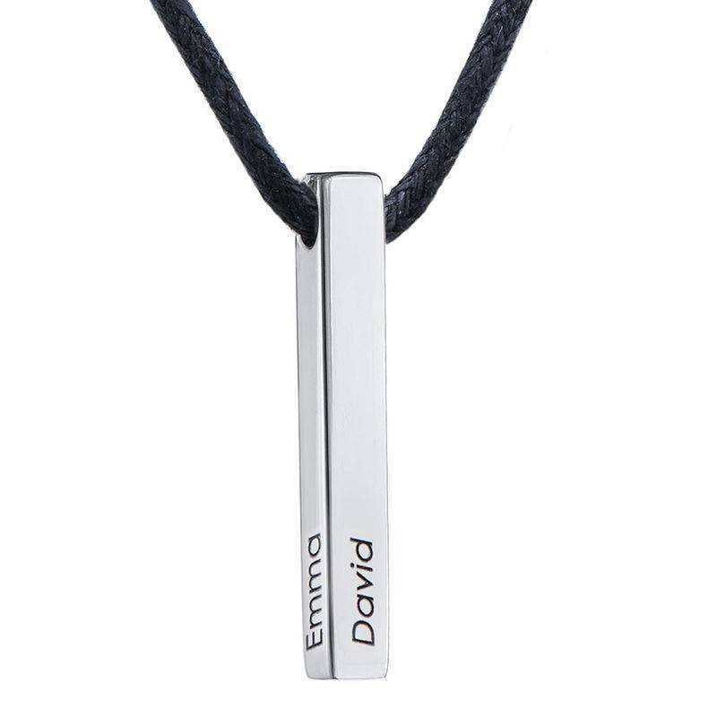 Personalized 3D Bar Necklace With Leather Chain