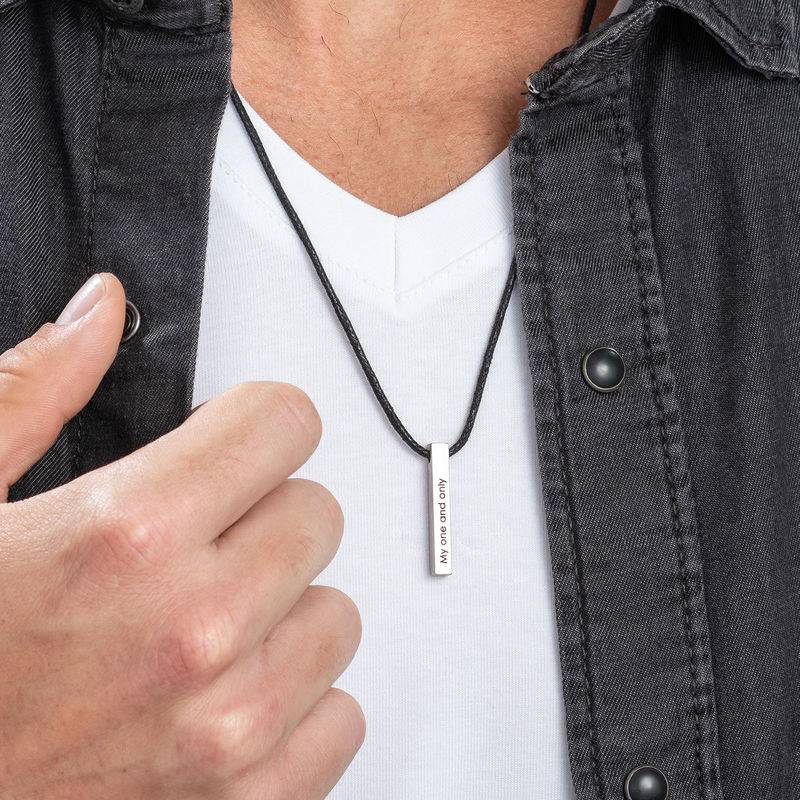Personalized 3D Bar Necklace With Leather Chain
