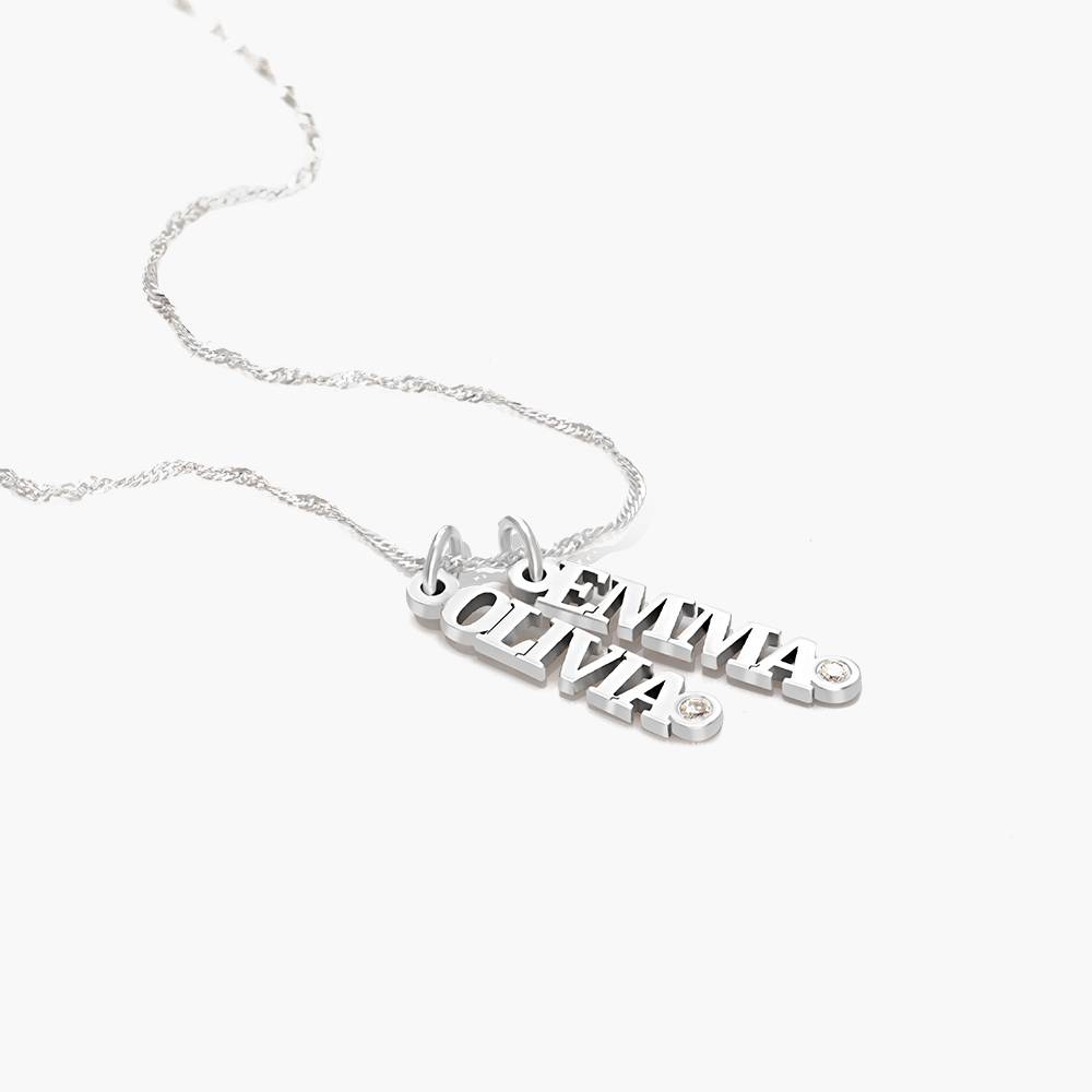 English Capital Vertical Name Necklace With Diamond.