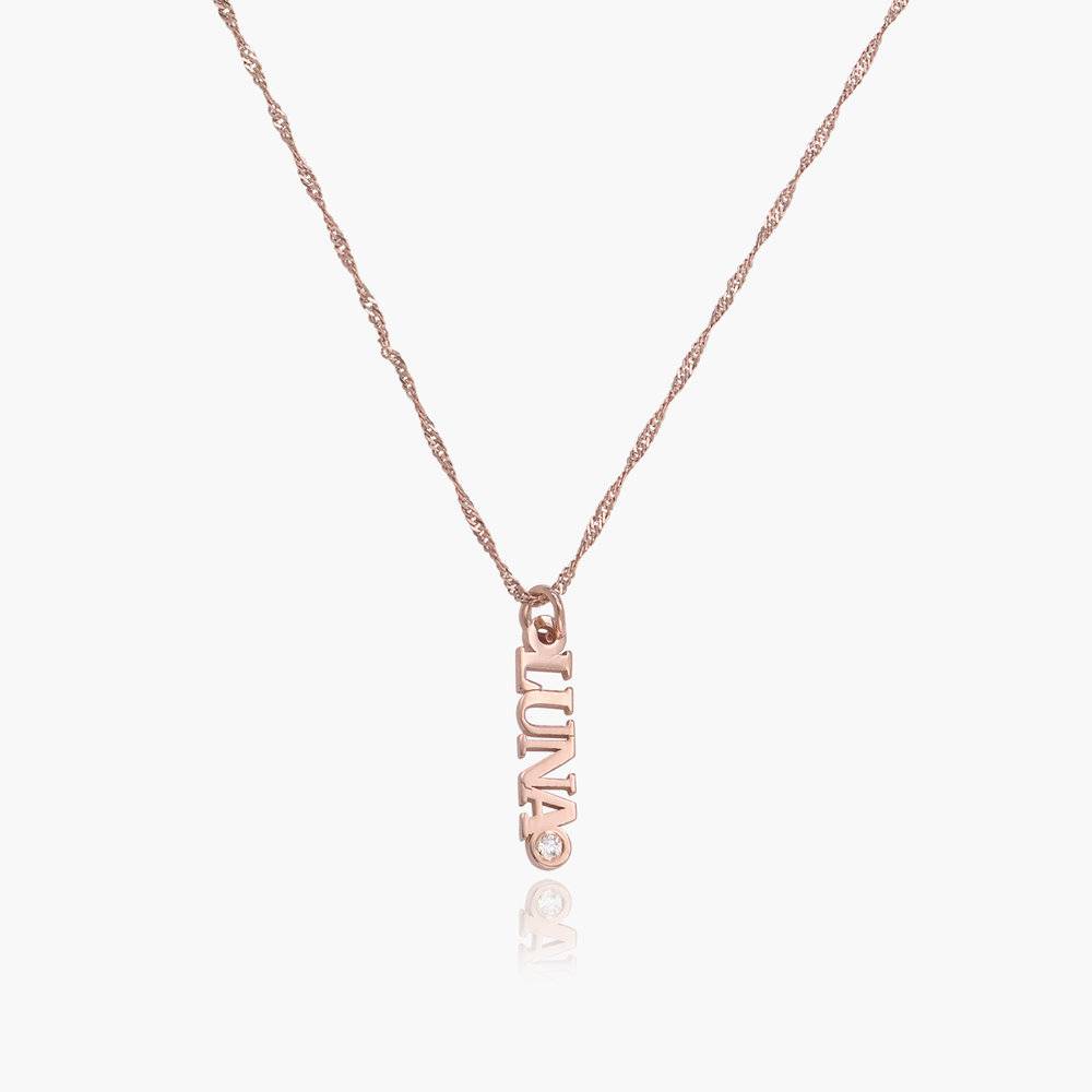 English Capital Vertical Name Necklace With Diamond.
