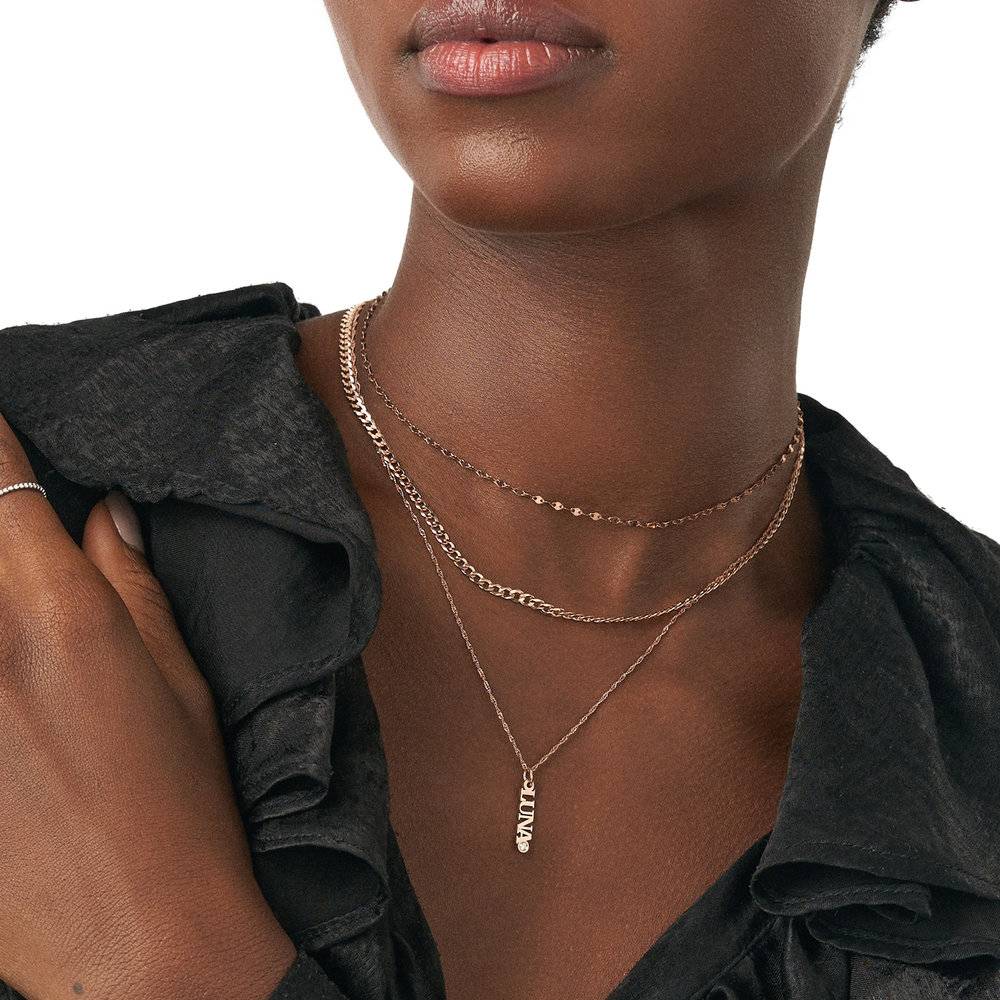 English Capital Vertical Name Necklace With Diamond.