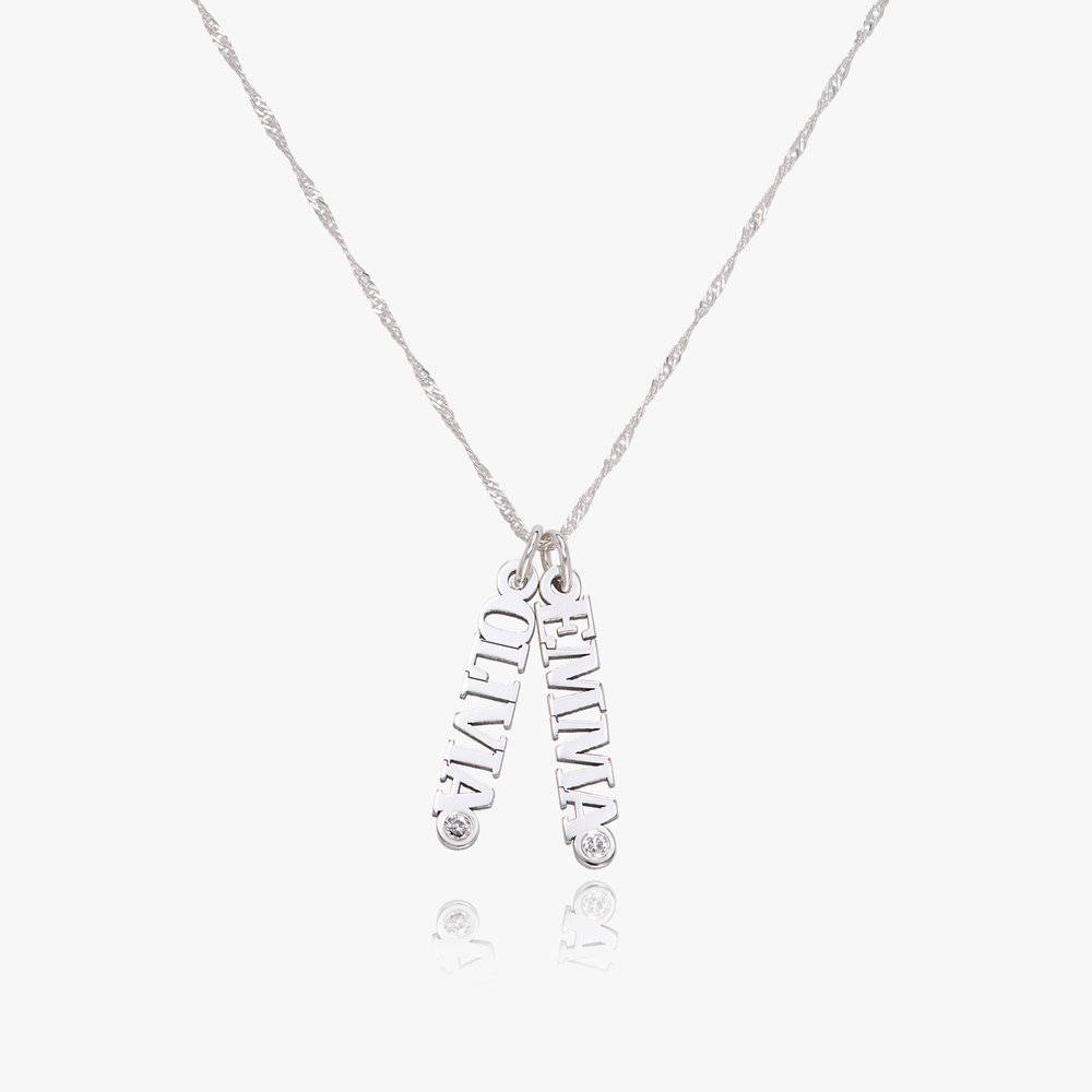 English Capital Vertical Name Necklace With Diamond.