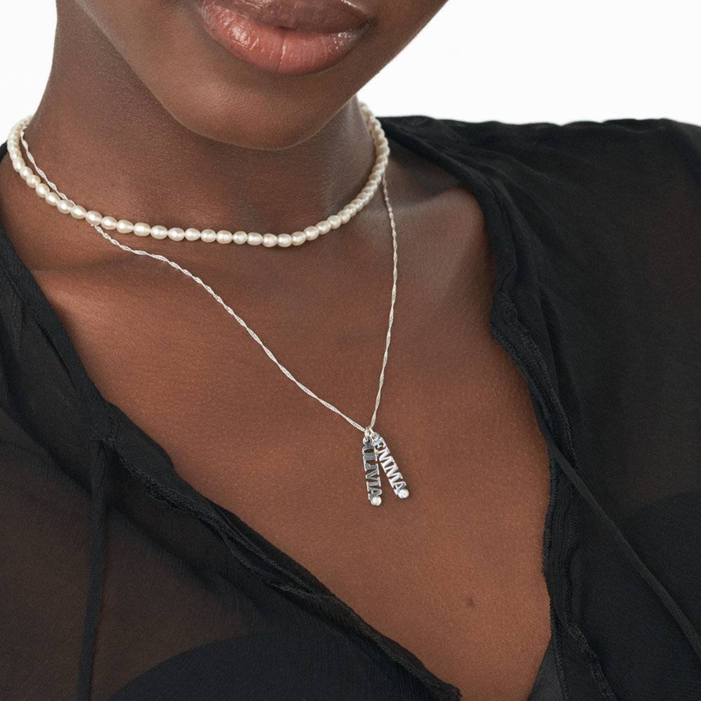 English Capital Vertical Name Necklace With Diamond.
