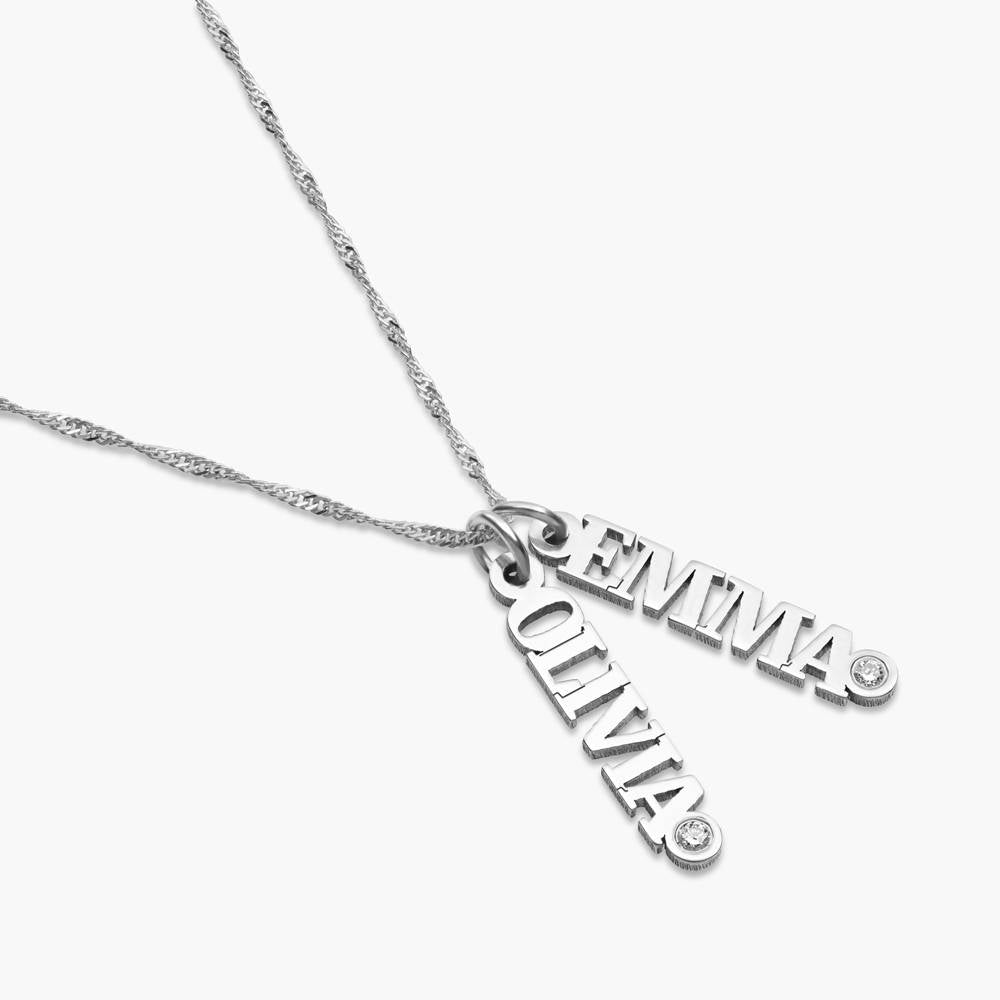 English Capital Vertical Name Necklace With Diamond.